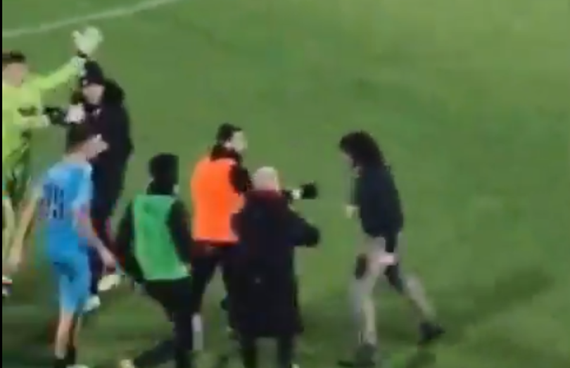 VIDEO/ Skandal! Shpendi dëmtohet gjatë ndeshjes, babai i lojtarit shqiptar hyn në fushë dhe godet me grusht kundërshtarin