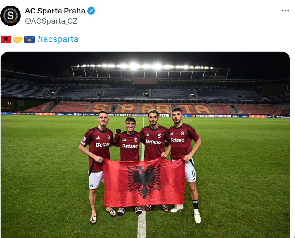 Lojtarët e festuan arritjen në Champions League me flamurin e Shqipërisë, mediat serbe: Lojtari serb kërkon të largohet nga Sparta e Pragës