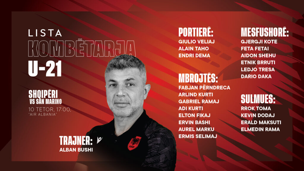 Kombëtarja U-21/ Trajneri Bushi publikon listën e lojtarëve për miqësoren ndaj San Marinos