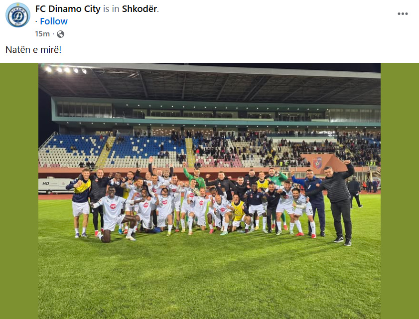 Eleminuan Vllazninë në “Loro Boriçi”, Dinamo “përshëndet” shkodranët me ironi: Natën e mirë!